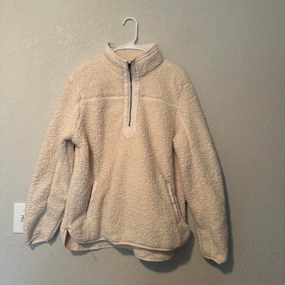 Time & tru cozy cream quarter zip baggy cozy pullover teddy sherpa women's large - Picture 1 of 5
